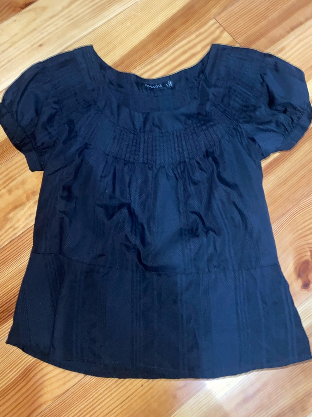 The Limited Black Short Sleeve Smocked Yoke Top
